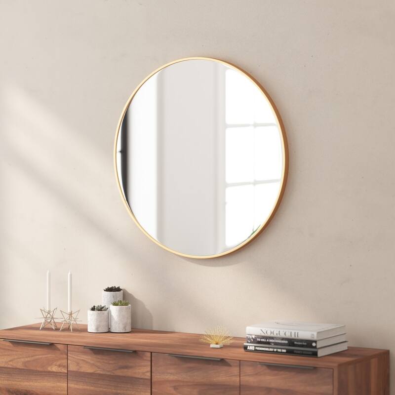 Accent Wall Mount Mirror with Metal Frame - Round Wall Mirror