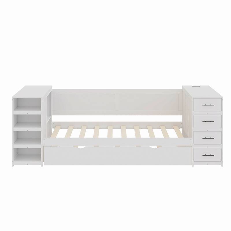 Multifunctional Wooden Daybed with Abundant Storage and Modern Design for Bedroom