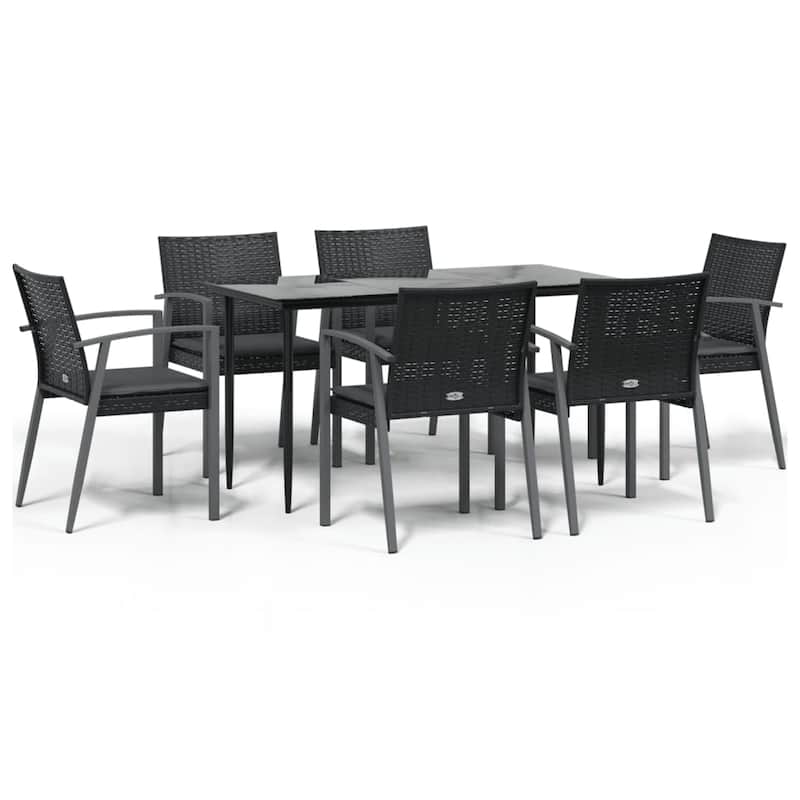 vidaXL Patio Dining Set Table and Chair with Cushions Poly Rattan and Steel