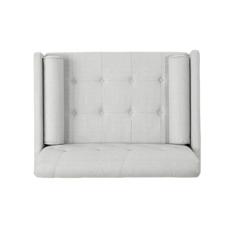 Light Grey Modern 38.25" Upholstered Button Tufted Club Chair with Bolster Pillows and Rubber Wood Legs
