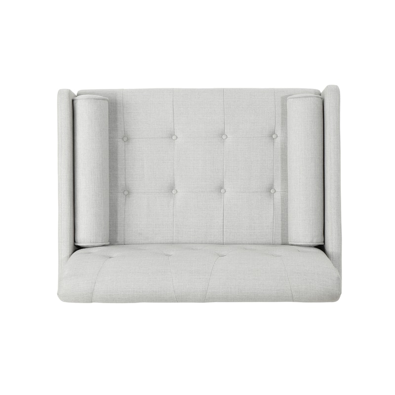 Modern 38.25" Upholstered Button Tufted Club Chair with Bolster Pillows and Rubber Wood Legs