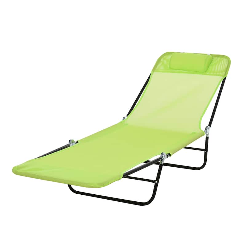 Outsunny Folding Chaise Lounge Pool Chairs, Outdoor Sun Tanning Chairs with Pillow, Reclining Back and Breathable Mesh for Beach