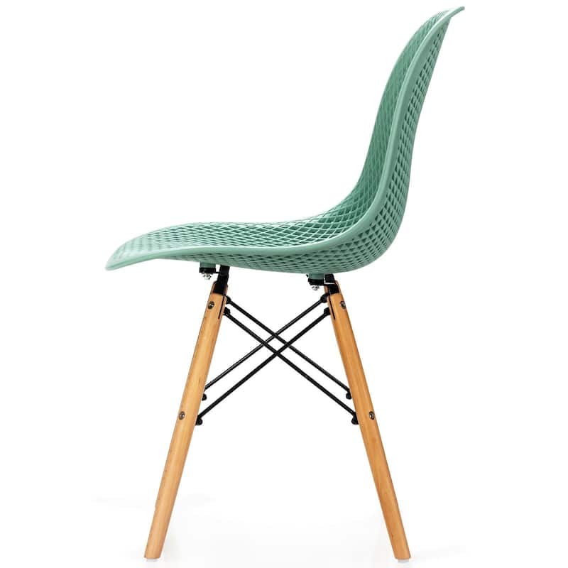 4 Pcs Modern Plastic Hollow Chair Set with Wood Leg - 22" x 18" x 32.5" (L x W x H)