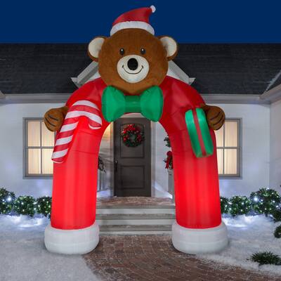 Gemmy Animated Airblown Inflatable Archway Mixed Media Bow tie Wiggling Teddy Bear , 10.5 ft Tall