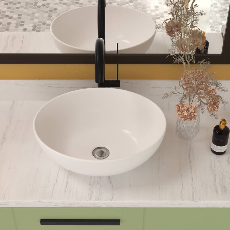 Sleek White Bathroom Vessel Sink - Contemporary Design, Durable Ceramic, and Easy Countertop Installation - 16in L - White
