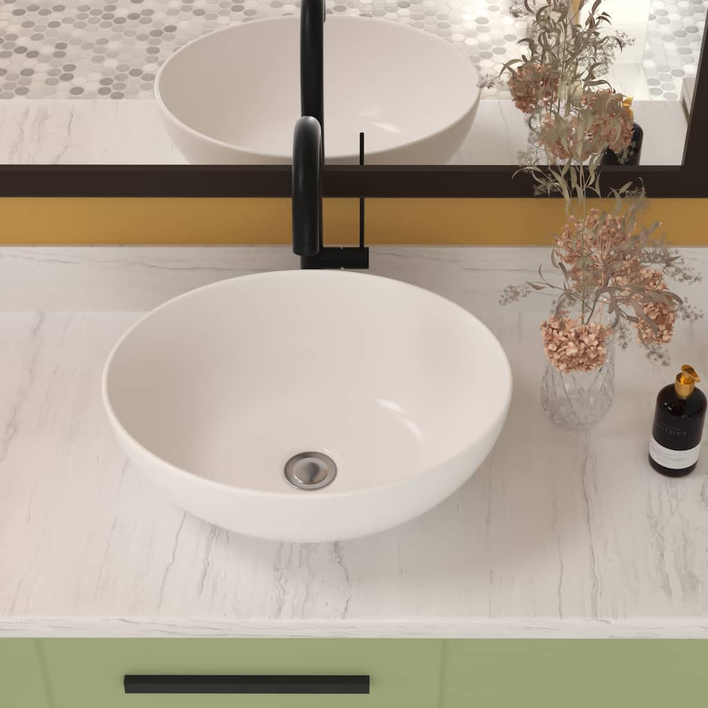 Sleek White Bathroom Vessel Sink - Contemporary Design, Durable Ceramic, and Easy Countertop Installation - 16in L