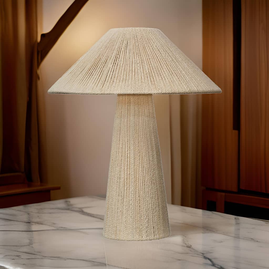Liya 18 Inch Table Lamp, Cone Shade, Tapered Base, Off White Texture Finish