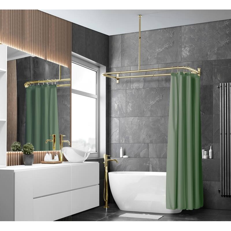 Utopia Alley Rustproof Wall Mounted Aluminum D-shape Shower Rod With Ceiling Support for Freestanding Tubs, 60 * 25 in