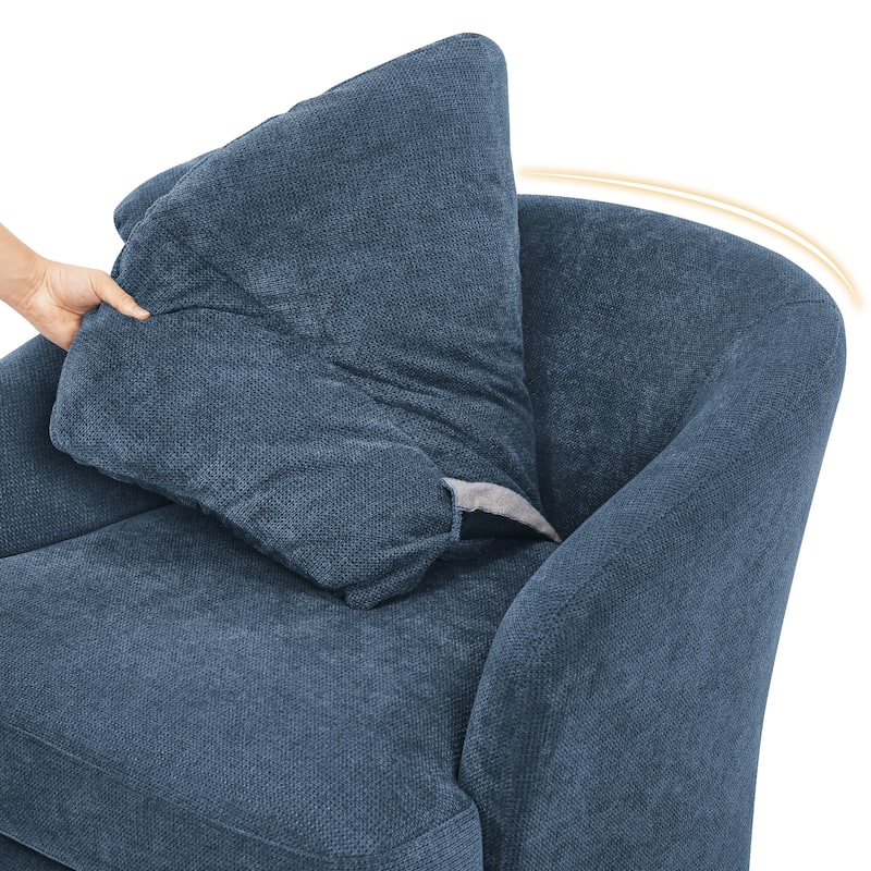 Upholstered Swivel Accent Chair Barrel Armchair Metal Frame with Pillows Living Room Chair