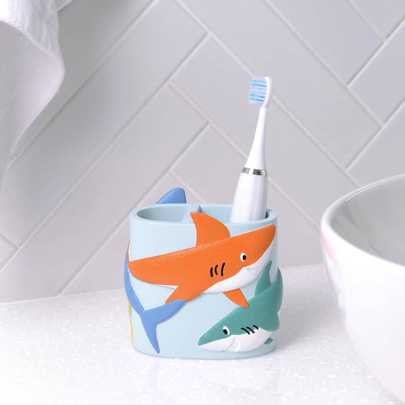 Colorful Animated Sharks 3 Piece Bathroom Accessory Set - Multi - 3 piece set