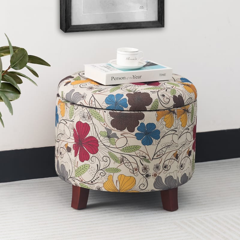 Adeco 20" Tufted Round Ottoman with Storage