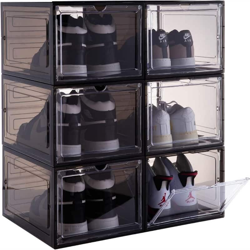 6 Pack Large Drop Front Shoe Boxes with Magnetic Door