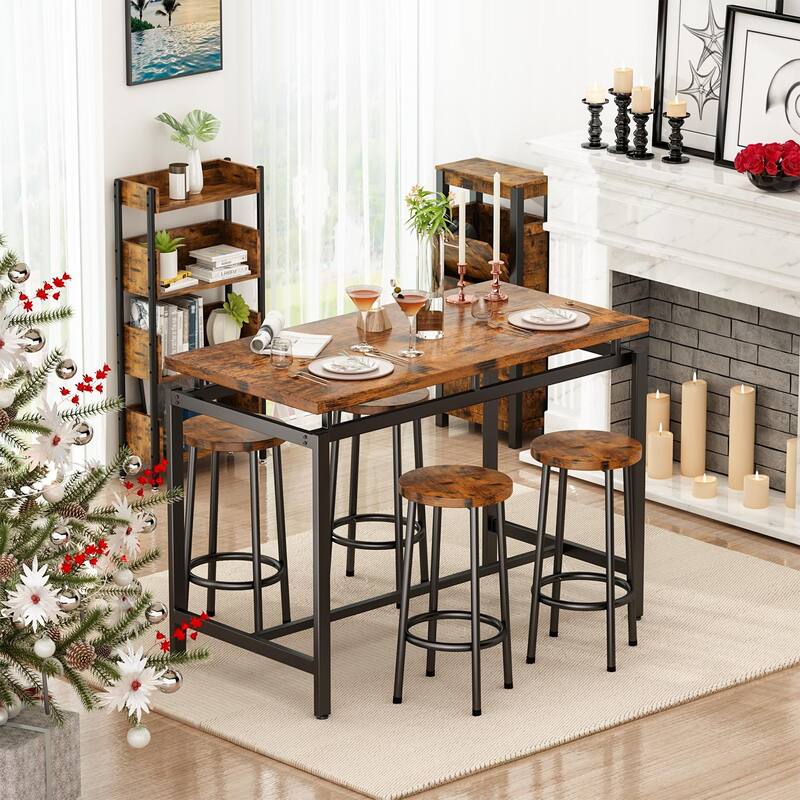 Eureka Industrial Modern Counter Height Pub 5-piece Dining Set, Wood Rustic Kitchen Dining Bar Set For Dining Room, Apartment