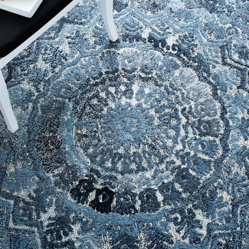 SAFAVIEH Handmade Marquee Genta Modern Medallion Wool Rug - 6' Square - Blue/Grey - Square