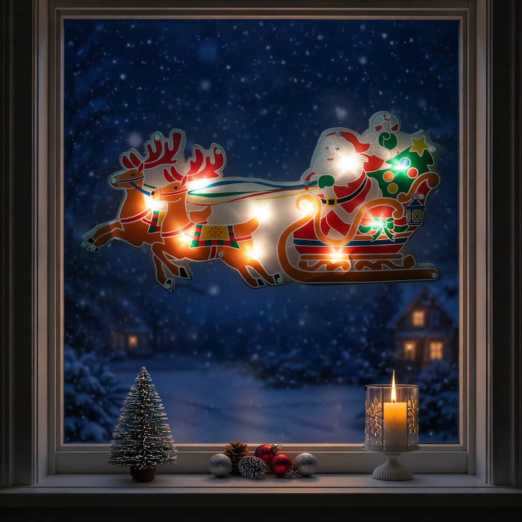 Lighted Santa and Reindeer Outdoor Christmas Decoration - 22.75"
