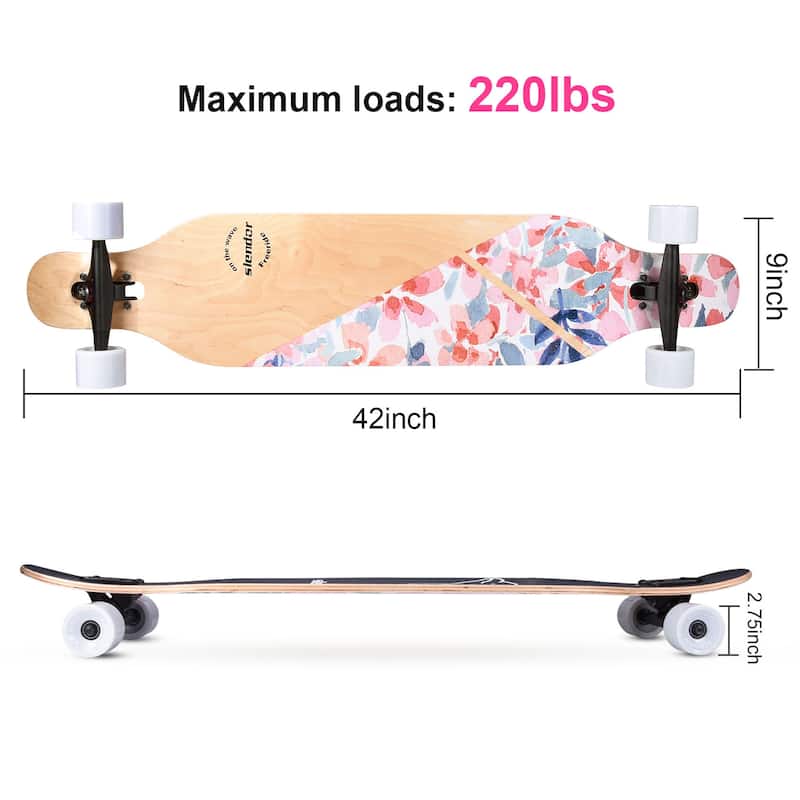 42 in. Flower Shape Longboard Skateboard Drop Through Deck Complete Maple Cruiser Freestyle