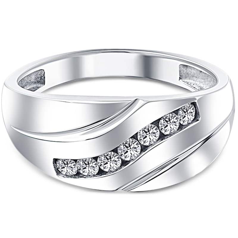 Mens 1/3ct Diamond Wedding Ring 10k White Gold Anniversary Band