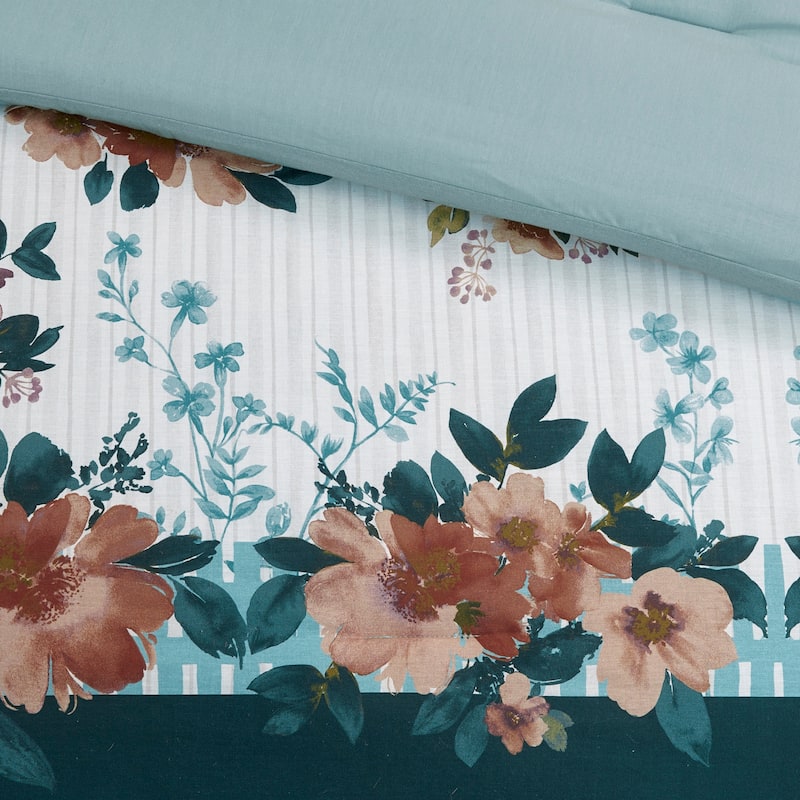 Madison Park Alaina 5 Piece Cotton Floral Comforter Set with Throw Pillows
