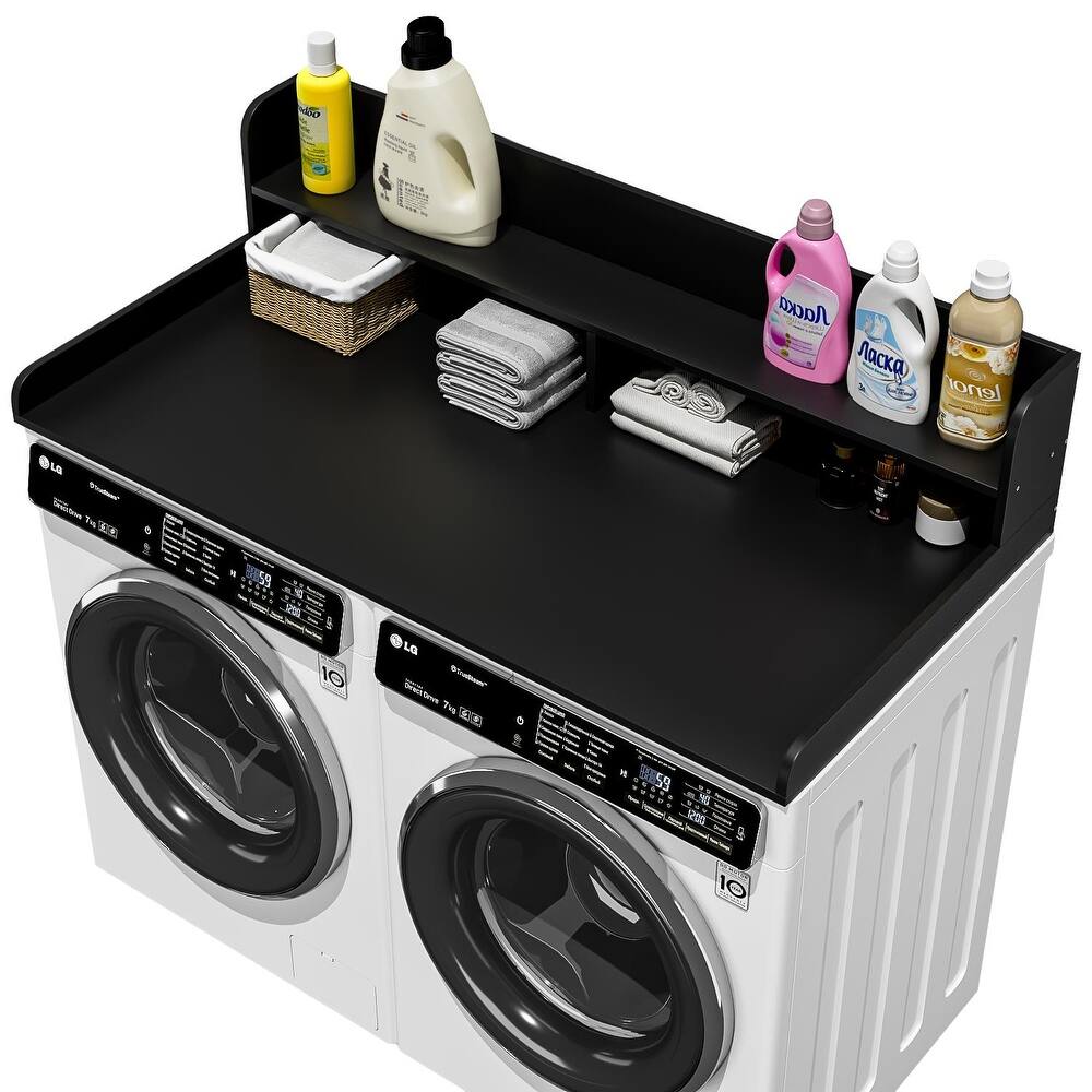 BOSSIN Laundry Pedestal Utility Table with 2-Tier Shelf, Storage Organizer for Washer and Dryer