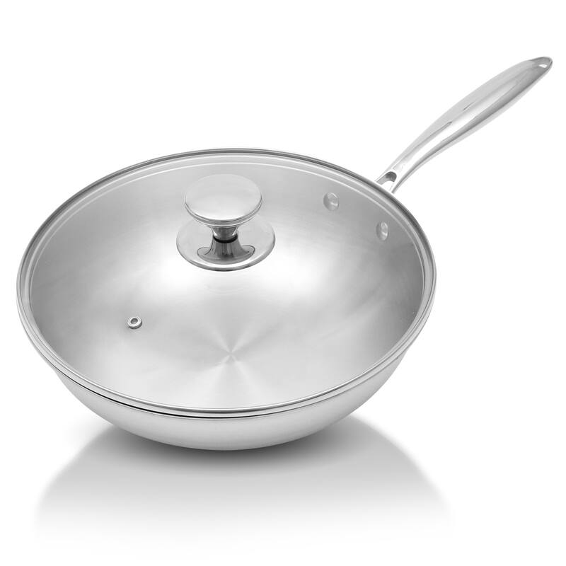 Tri-Ply Clad Stainless Steel Cookware Set with Tempered Glass Lid Perfect for Everyday Cooking - 8"H x 25"W x 16"D