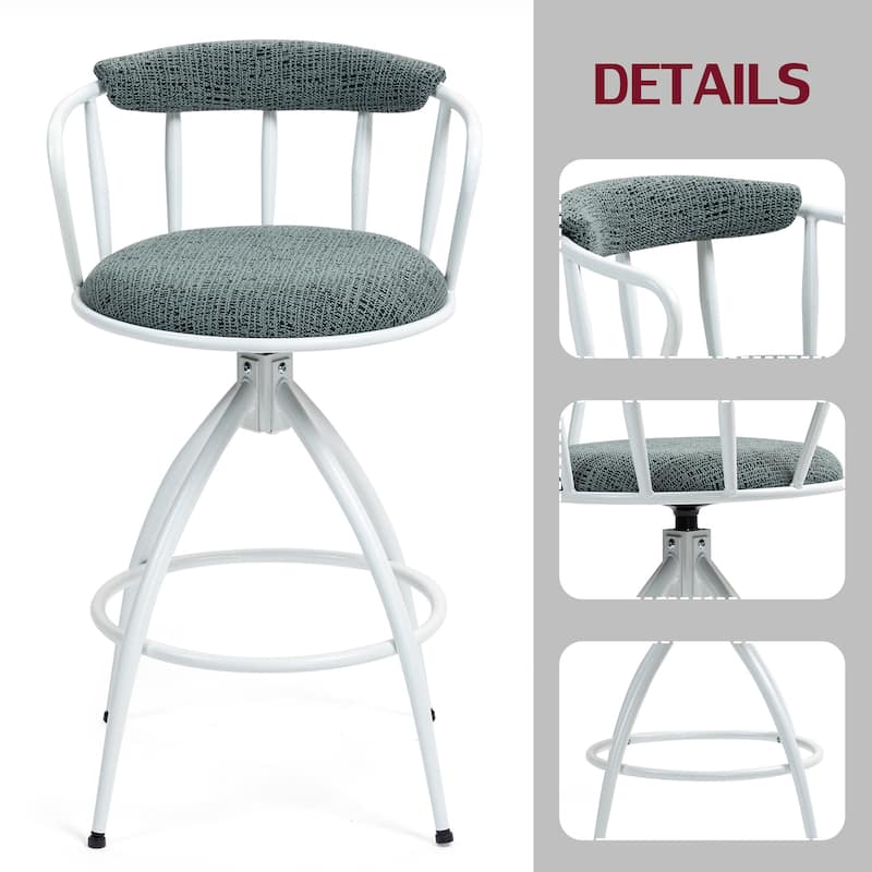 Swivel Counter Height Bar Stool, Fabric Seat with Metal Frame Set of 2