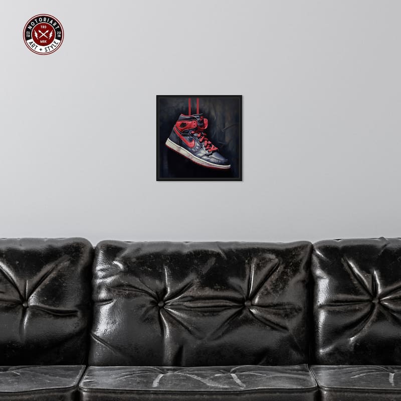 Notoriart Black And Red Hanging Sneaker Framed Sneaker 1 Piece Canvas Wall Art