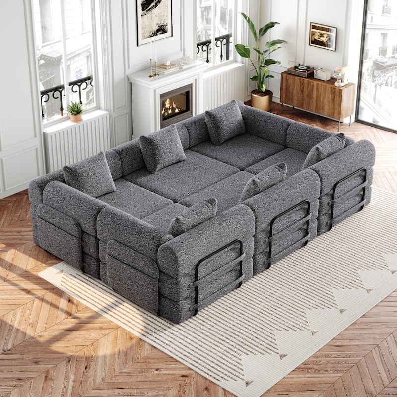 Freely Combined Modular Chenille Folding Sofa with Storage Pockets