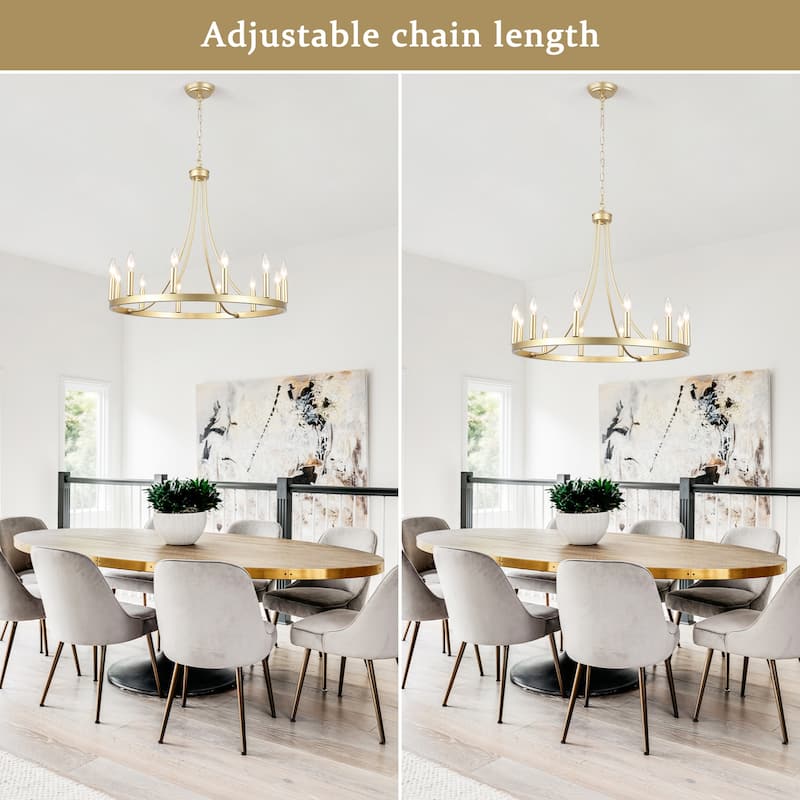 12-Light 26.77-inch Vintage Rustic Wagon Wheel Chandelier for Kitchen