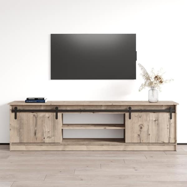 slide 2 of 20, Meble Furniture Granero 04 TV Stand (79"W x 22"H) for up to 85" TVs - 78"W x 22"H Alpine Spruce