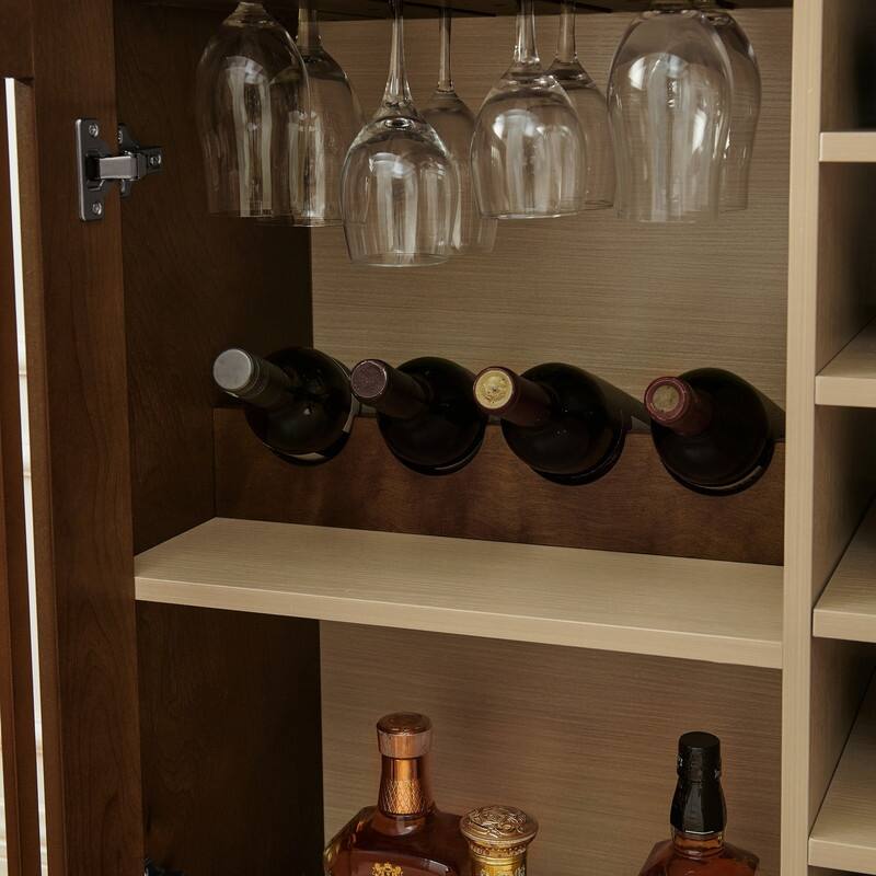 Mid Century Modern Fluted Buffet Cabinet with Wine Glass Holder and Wine Rack