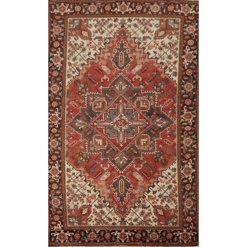 Hand Knotted Oriental 100% Wool Carpet Traditional Medallion Oranges & Rust Heriz Area Rug - 9' 9'' X 6' 3''
