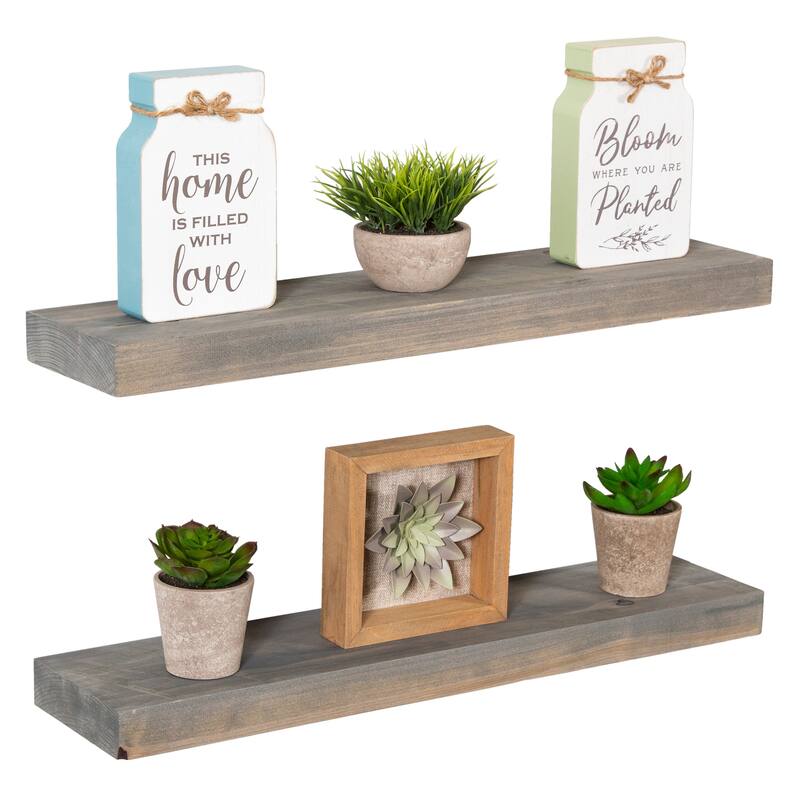Rustic Wooden Floating Wall Shelves (Set of 2)