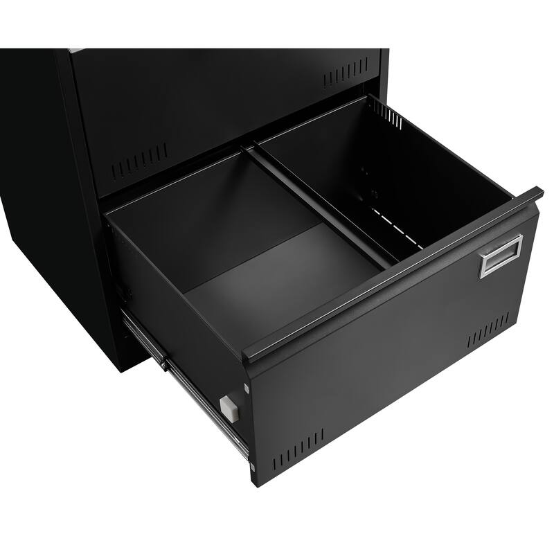 Anmytek Black File Cabinet Double Drawer Locking Office Storage Desk Organizer