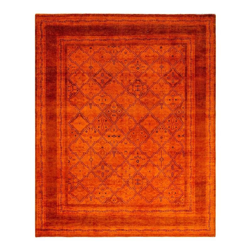 Overton Hand Knotted Wool Vintage Inspired Modern Contemporary Overdyed Orange Area Rug - 8' 1" x 10' 1"