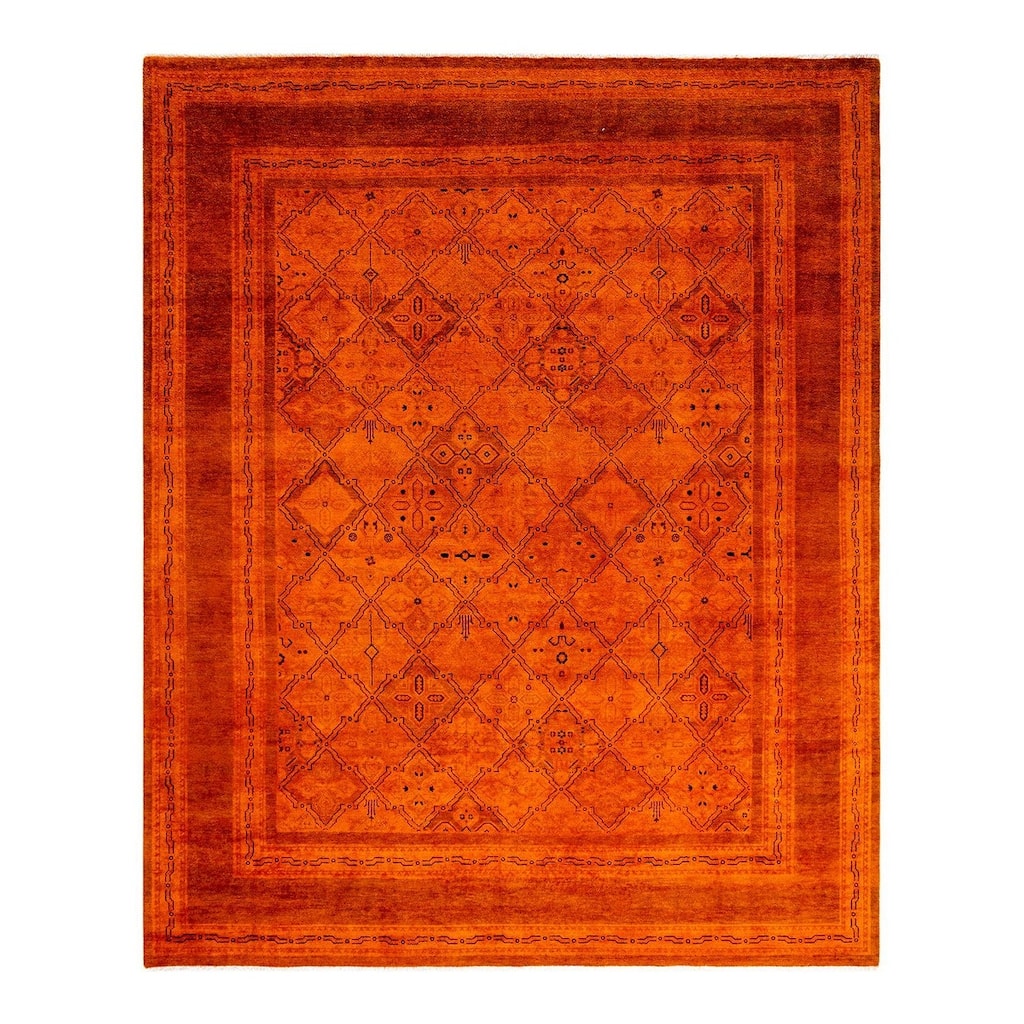 Overton Hand Knotted Wool Vintage Inspired Modern Contemporary Overdyed Orange Area Rug - 8' 1" x 10' 1"