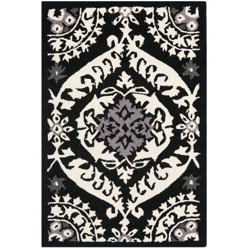 SAFAVIEH Handmade Chelsea Nazeli French Country Wool Rug - 1' 8" x 2' 6" - Black/Ivory - Runner/Rectangle