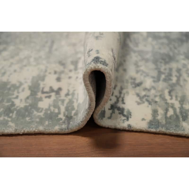 Hand Knotted Oriental Viscose Silk Carpet Modern Abstract Beige & Ivories Abstract Area Rug - 7' 2'' X 5' 4''