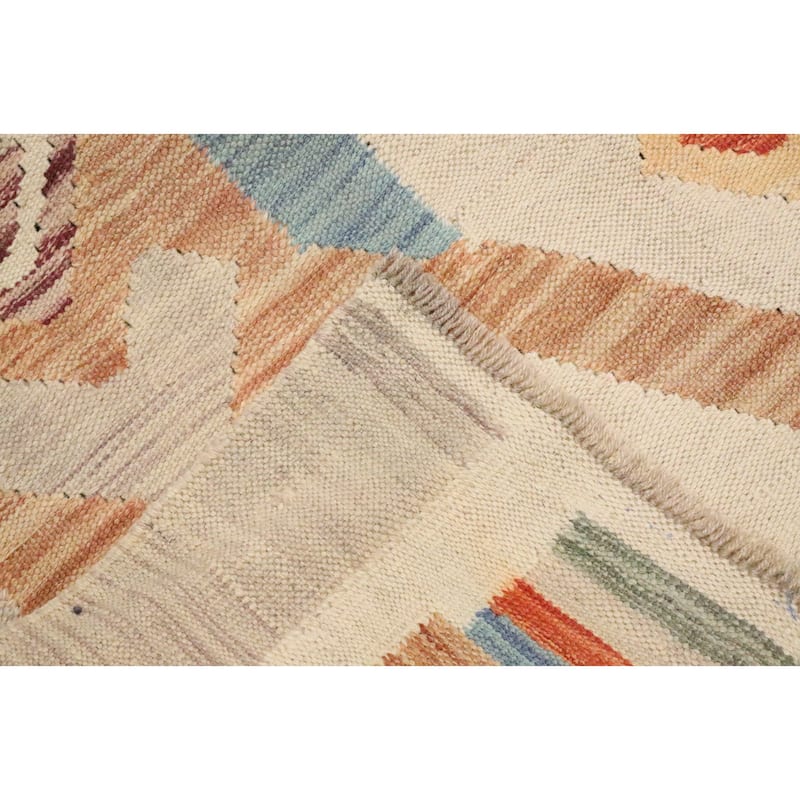 Hand Woven Oriental 100% Wool Carpet Southwestern Tribal Beige & Ivories Kilim Area Rug - 9' 1'' X 5' 8''
