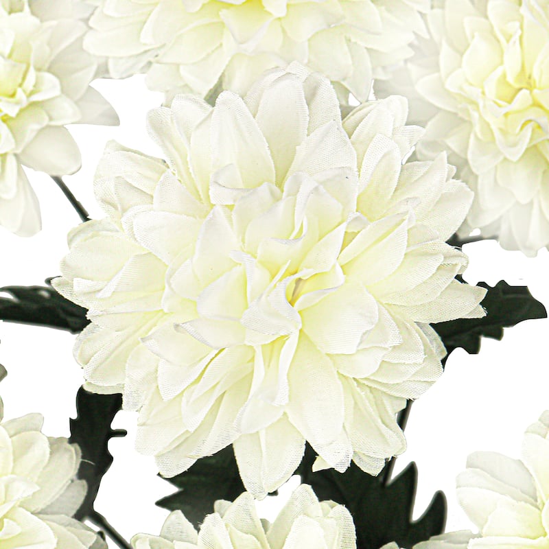 Set of 2 Cream White Artificial Ball Mum Pom Pom Flower Stem Bush Bouquet 22in - 22" L x 10" W x 10" DP