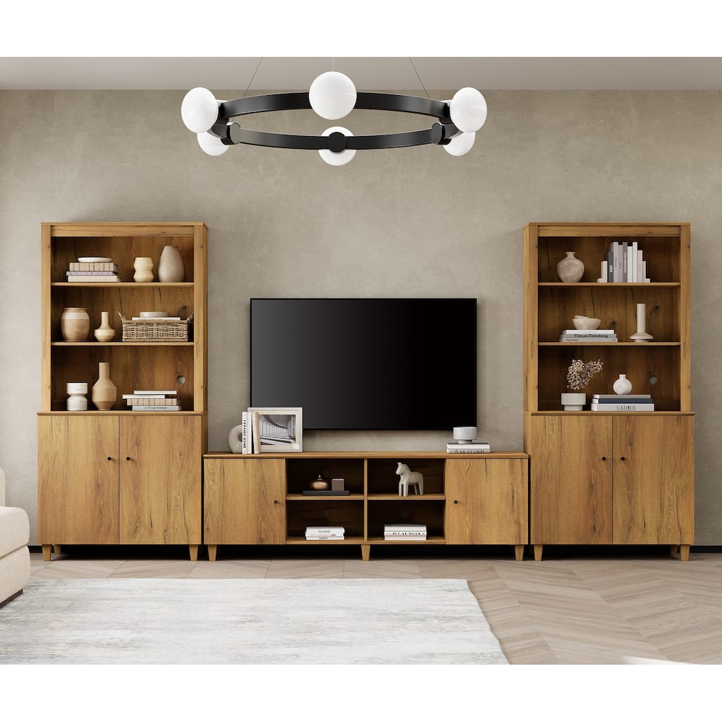 WAMPAT TV Stand and Bookcase Set with Cabinets & Shelves for 75" TVs