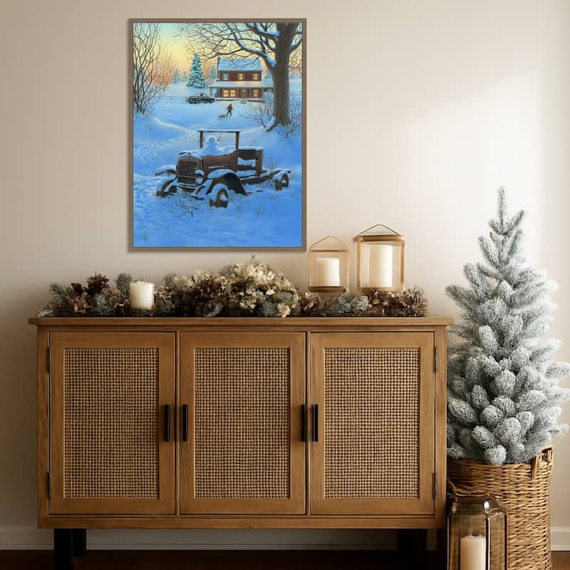 The Little Snowman by Richard Courtney (23 x 30 in.), Framed Canvas Wall Art Print - Sylvie Dark Gold