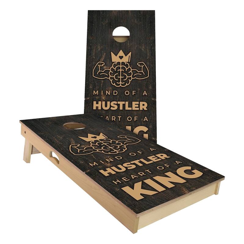 Hustle Kings Outdoor Cornhole Board Set - Backyard 2x4 - Include Case + Hole Lights