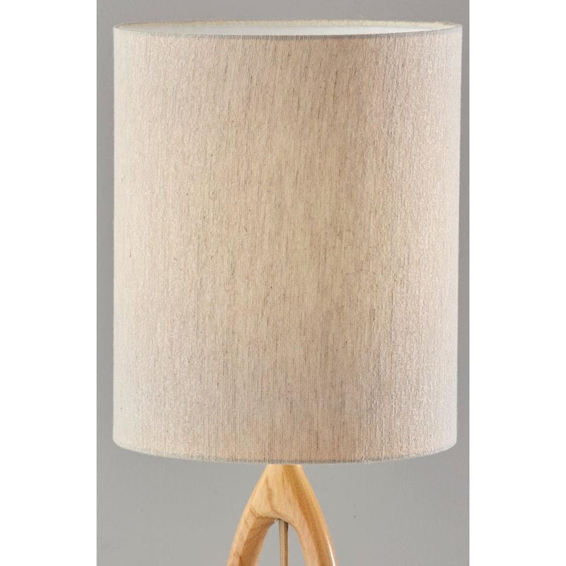 Wood Fabric Drum Shade Table Lamp with Geometric Base and Socket Switch - 10” x 10” x 27.5” (D x W x H)