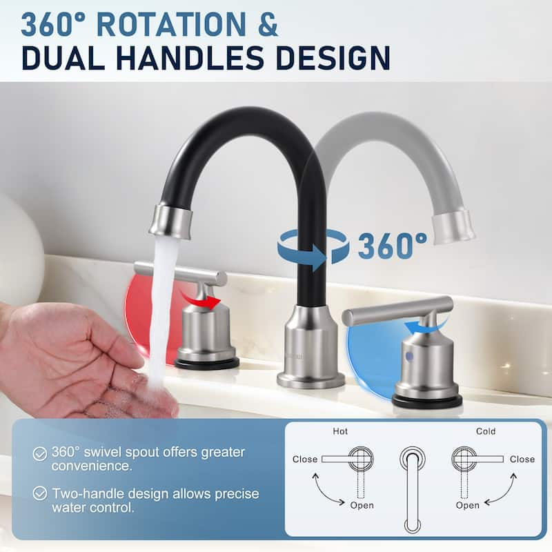 WOWOW 8 in. Widespread Double-Handle Bathroom Faucet with Drain Kit