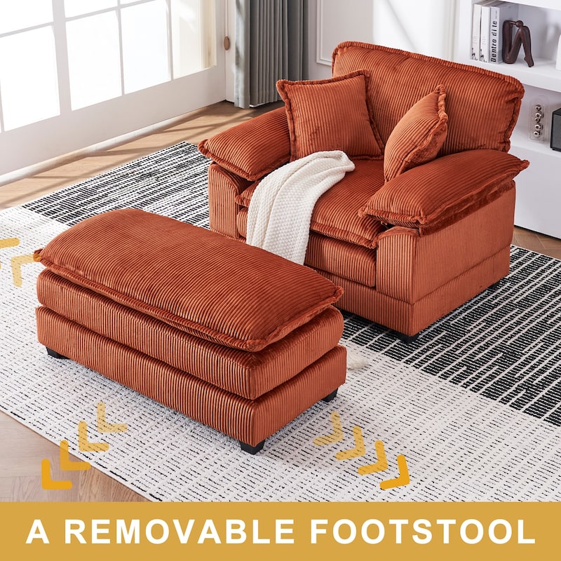 46.8Inch Corduroy single sofa With 2 toss pillows and a ottoman ,Comfy Sofa- Deep Seat Couch for Living Room