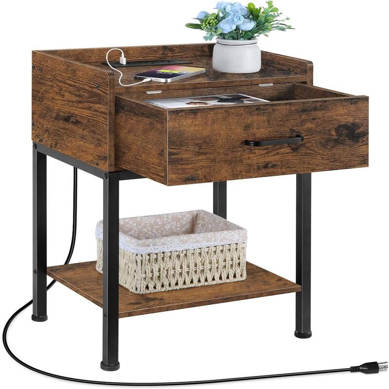 Night Stand with Charging Station - Rustic Brown