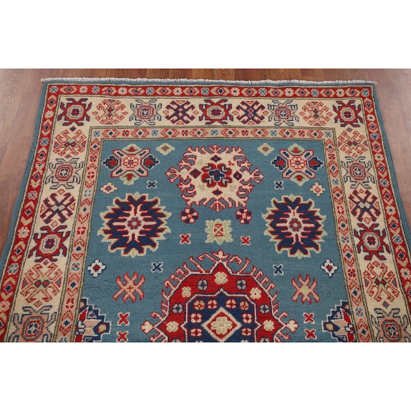 Light Blue Kazak Oriental Accent Rug Handmade Wool Carpet - 3'10" x 5'11"