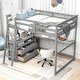 preview thumbnail 4 of 34, Full Size Loft Bed with Desk and Shelves, 2 Built-in Drawers, Gray