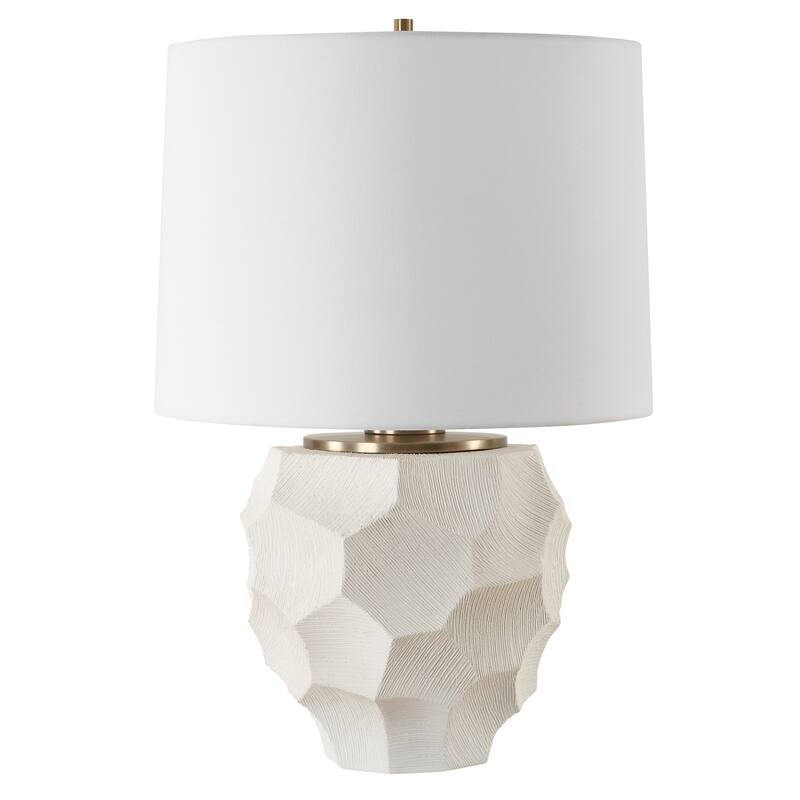Faceted Edge Ceramic Table Lamp with Round Shade - 28" - White