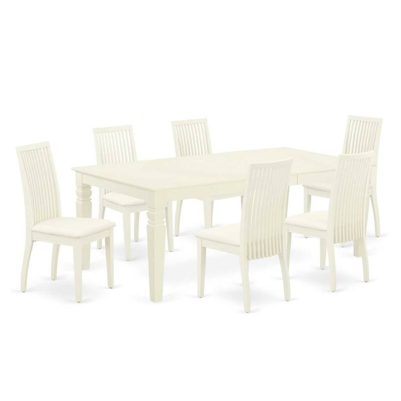Rustic Dinette Set 7 Piece - Kitchen Table with Leaf & 6 Linen Chairs - 84